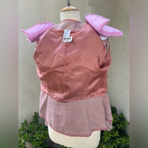 Vintage glam blazer jacket dusty rose linen faux suede floral beads Med La Foret - Picture 10 of 14